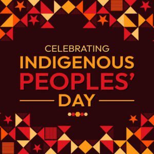Celebrating Indigenous Peoples' Day, Traditional background design with Shapes and greetings typography in the center.